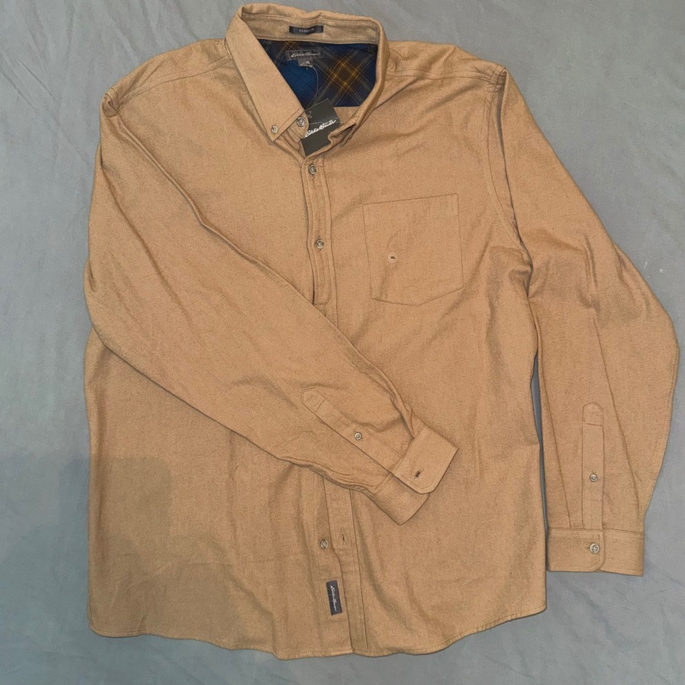 Eddie Bauer Eddie's Field Flannel Shirt Men's XL Tan Brown NWT $60 Button Down